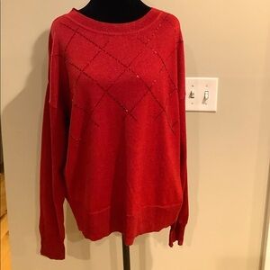 Alfani Red Metallic Sweater. Size L.  Diamond Pattern Holiday Top